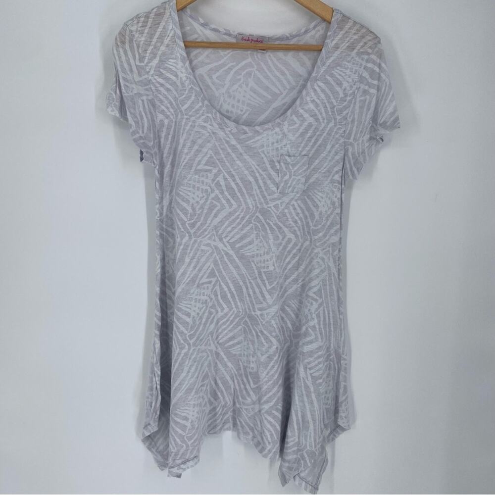 Fresh Produce Gray Patterned Women's Tunic Top Coastal Summer Asymmetrical S/M